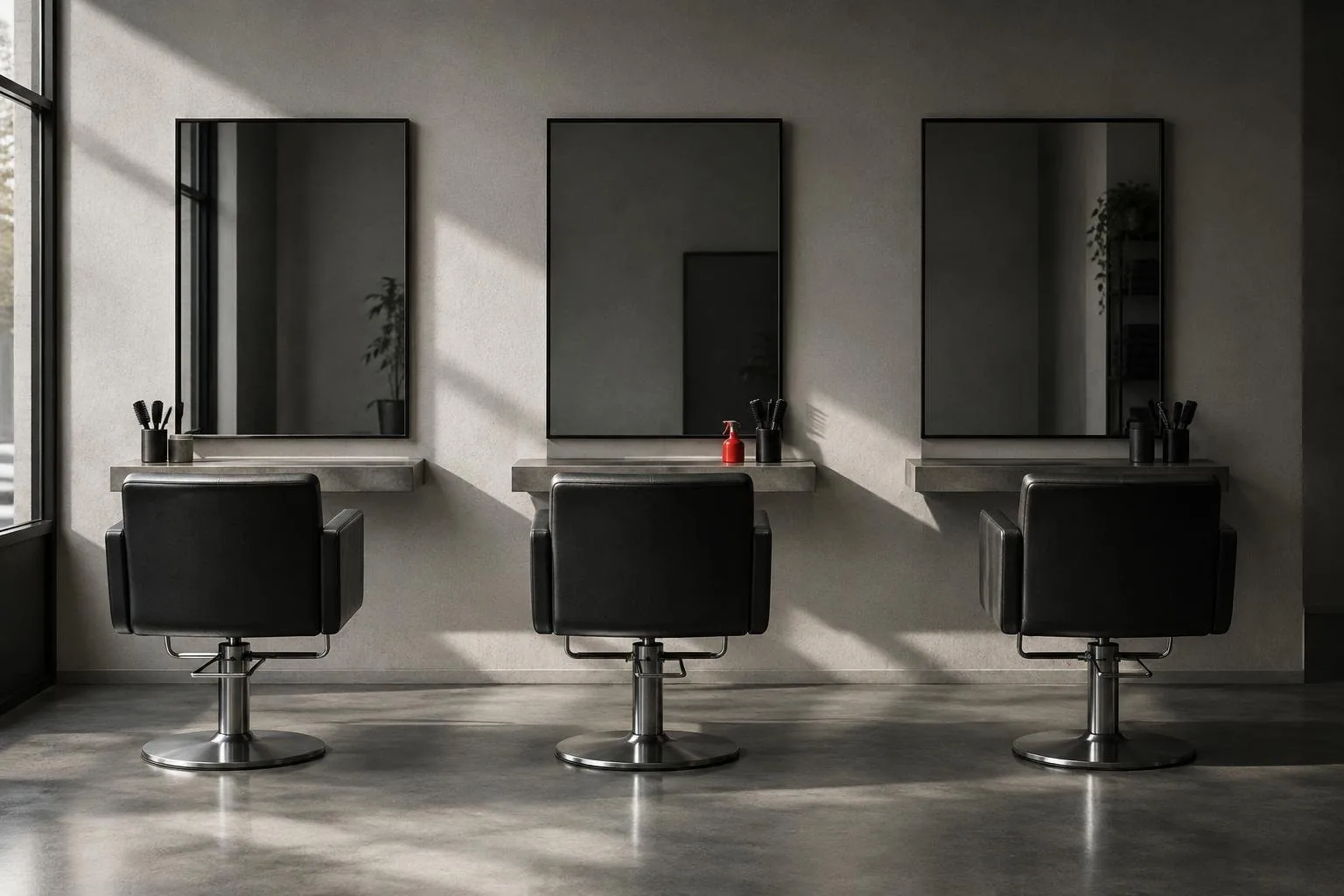 A small salon with three chairs.