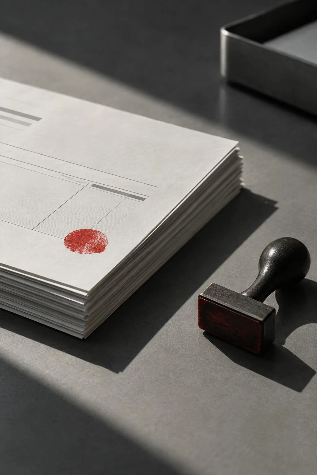 A stack of overdue invoices with a red stamp