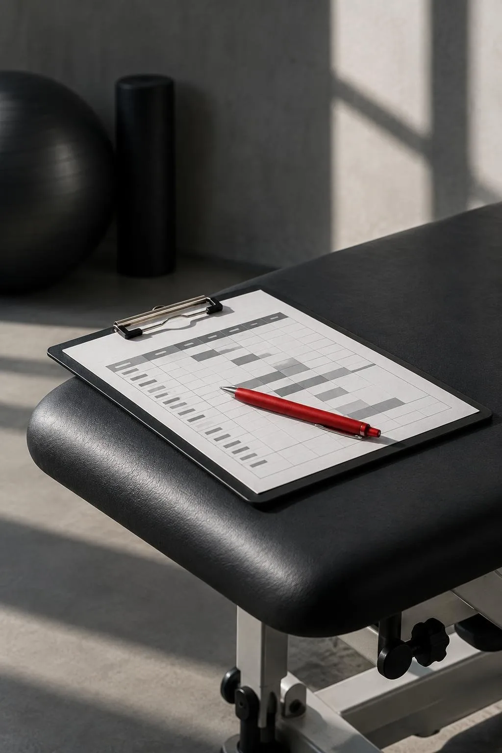 A card-file drawer open with one red-tabbed card, standing for a patient’s treatment plan